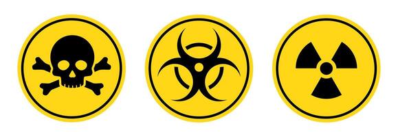 Three different types of biohazard symbols on a yellow background vector