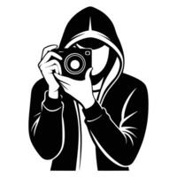 Photographer in hoodie taking pictures illustration isolated on white vector