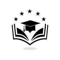 Graduation cap on open book symbol with stars above vector