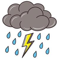 Cartoon illustration of stormy weather with rain and lightning vector