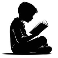 Silhouette illustration of a boy reading book sitting cross legged vector