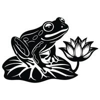 graphic illustration of frog sitting on lily pad with flower vector