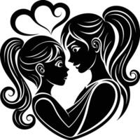 illustration of mother and daughter hugging with love in black and white vector