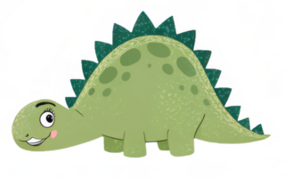 A cheerful, sparkly green dinosaur with a playful grin and textured scales, ready for a prehistoric adventure. png