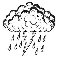 Hand drawn of a cloud with rain and lightning strike vector