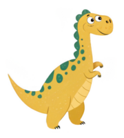 A cheerful, friendly dinosaur standing tall, ready for adventure, in a playful, textured illustration style. png