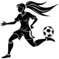 Silhouette of a woman soccer player kicking ball in action illustration vector