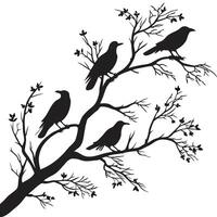 Silhouette of birds on a tree branch with buds illustration vector