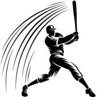 Silhouette of baseball player swinging bat creating dynamic motion effect vector