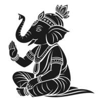Silhouette of lord ganesha in meditation pose with blessing hand gesture vector