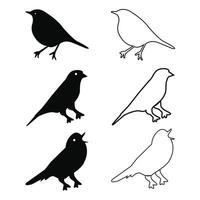 Simple Bird Line Art and Silhouettes for Nature Design vector