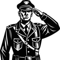 Monochrome illustration of a saluting army officer in uniform vector