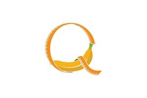 Banana logo design template with measuring tape in circle vector