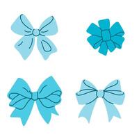 Blue ribbon bow collection showing variety of forms including long tails, round styles, and folded loops vector