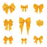 Collection of decorative yellow bows with various shapes on white background vector