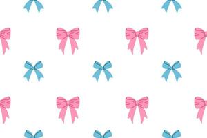 Pink and blue bows arranged in a clean seamless pattern on white background vector