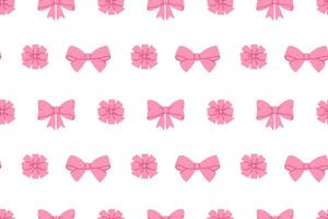 Pink bows and round rosettes in repeating pattern on white background vector