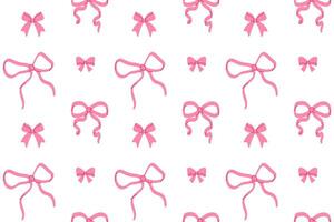 Seamless outline pattern with hand-drawn pink bows on white background vector
