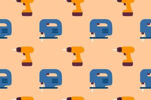Seamless pattern with drills and jigsaws on orange background vector