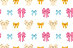Seamless pattern with bows in yellow, pink, beige and blue on white background vector