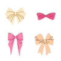 Collection of gift bows in yellow and pink colors with different shapes and ribbon styles, isolated on white background vector
