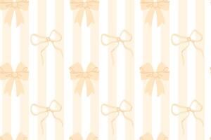 Seamless pattern of beige bows arranged on soft cream striped background, ideal for packaging and festive wrapping vector
