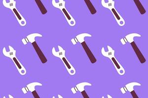Seamless pattern with wrenches and hammers on purple background vector