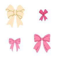Stylized decorative bows in soft beige and bright pink colors, featuring looped ribbons in various forms vector