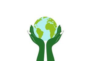 World Earth Day Concept. Illustration of Hands Embracing a Globe. Protect your planet, Green Energy, ESG, Renewable and Sustainable Resources, Environmental Care. isolated on white background vector