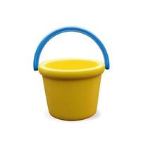 3d bucket. Three-dimensional illustration water container. Handle household symbol. Plastic housework or gardening can. Clean icon, garbage tool. Bathroom or laundry object. Hygiene element vector