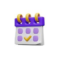 3d calendar with check. Three-dimensional illustration about business time. Reminder page sign. Month schedule for daily meeting. Paper agenda deadline. Office appointment. Monthly document vector