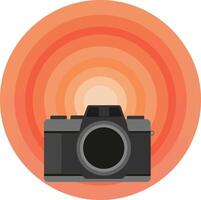 Vintage camera illustration with orange concentric circles background design vector