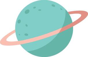 Planet with ring orbiting space object blue and pink illustration vector