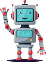 Friendly waving robot cartoon with red and gray colors in style illustration vector