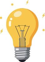 Light bulb illustration with glowing yellow filament and energy sparks design vector
