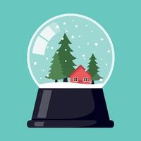 Snow globe with pine trees and red house winter season illustration vector