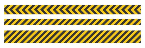 Set of yellow and black caution tapes. warning ribbons with diagonal and arrow stripes. Construction barrier tapes for safety, hazard, restricted area, and attention signage design. vector