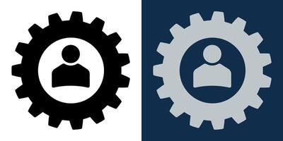 Gear with User Icon. Symbol of Person Inside Cogwheel. Admin Settings, Configuration, System Preferences, User Control Panel for Web, App, or Software UI Design. vector