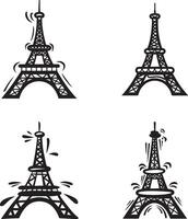 Eiffel Tower Cartoon Black And White Illustration Of Paris Landmarks Set vector