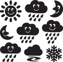 Weather Icons Set With Sun,Clouds,Rain,Moon,And Snowflake vector
