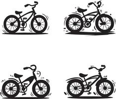 Cartoon Bicycle Set Black And White Minimalist Design Elements vector
