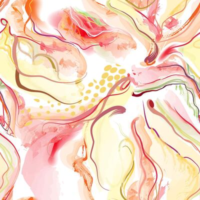 Abstract wavy lines. Beautiful seamless watercolor texture. Endless pattern in bright spring style. Flowing waves abstraction.