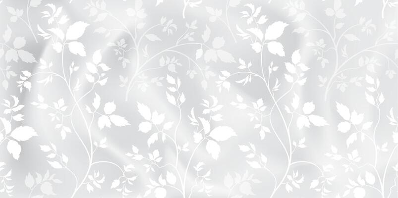 Floral seamless pattern. Branch with leaves ornament over soft silk fabric texture. Flourish nature garden motif decor
