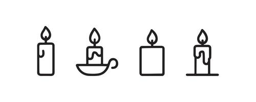 Candle icon set with flame in outline style vector