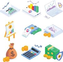 Isometric Finance and Data Analytics Icon Pack vector