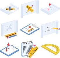 Isometric Geometry and Drafting Tools Icon Set vector