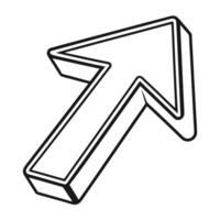 3D Arrow Pointing Up Right Black Outline vector