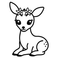 Cute Deer With Flowers Outline vector