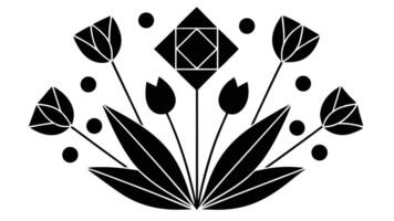 Abstract Floral Design With Geometric Accents Black And White vector