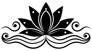 Black And White Lotus Flower With Waves Graphic vector